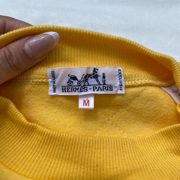 Vintage Hermes Yellow Crewneck Sweater with Ribbed Knit Texture Long Sleeve M